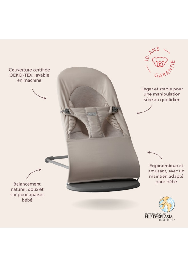 Шезлонг для немовлят BabyBjorn Bouncer BALANSE SOFT Woven/Jersey Tri Fabric Sand Grey