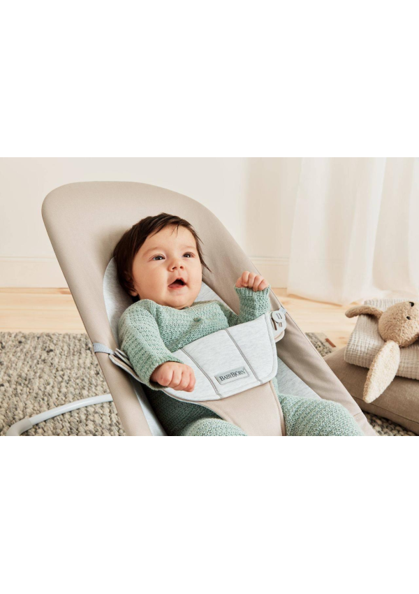 BabyBjorn - Крісло-шезлонг Bouncer Balance Soft Cotton/Jersey, Beige/Grey (світло-сіра рама)