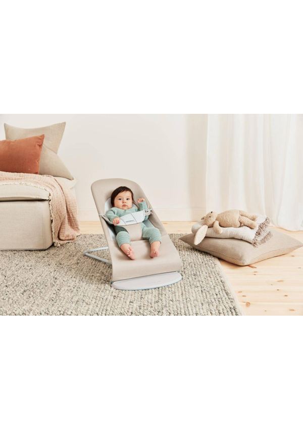 BabyBjorn - Крісло-шезлонг Bouncer Balance Soft Cotton/Jersey, Beige/Grey (світло-сіра рама)