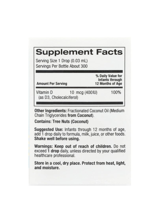 California Gold Nutrition, вітамін D3 у краплях для малюків, 10 мкг (400 МО), 10 мл