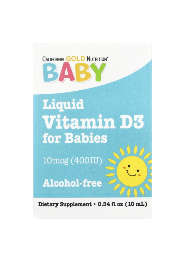 California Gold Nutrition, вітамін D3 у краплях для малюків, 10 мкг (400 МО), 10 мл