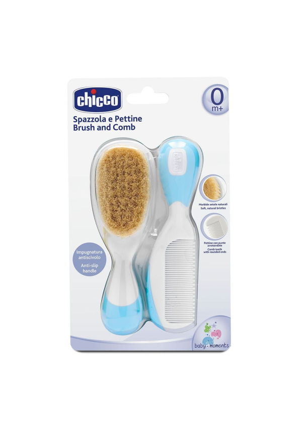 Chicco Набір:щітка натуральна + гребінець (0-12 м) блакитний