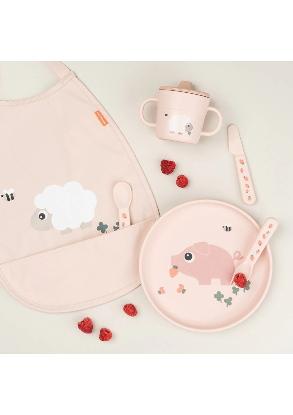 DoneByDeer Нагрудник Pull-over Tiny Farm, пудровий
