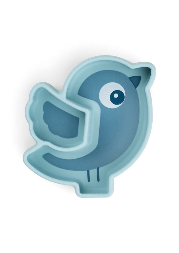 DoneByDeer Силіконова тарілка для перекусів Stick&Stay Birdee Синя