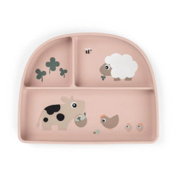 Розділена тарілка Stick&Stay Tiny Farm, пудрова