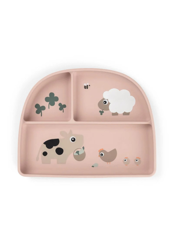 Розділена тарілка Stick&Stay Tiny Farm, пудрова