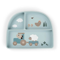 Розділена тарілка Stick&Stay Tiny Farm, блакитна