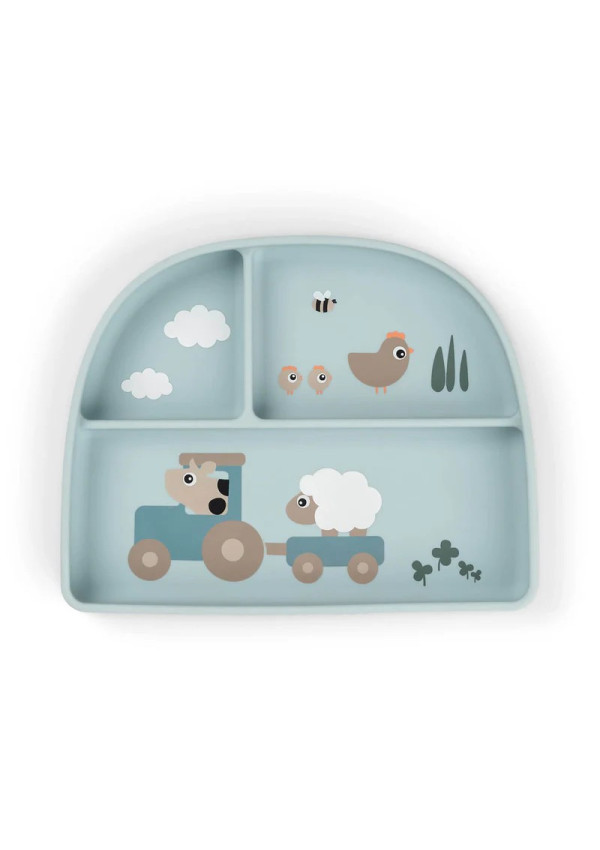 Розділена тарілка Stick&Stay Tiny Farm, блакитна