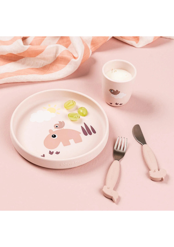 DoneByDeer Силіконова тарілка Stick&Stay Playground, пудровий