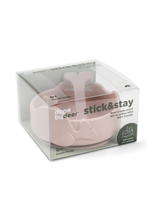 DoneByDeer Силіконова миска Stick&Stay та ложка для малюка Wally Пудра