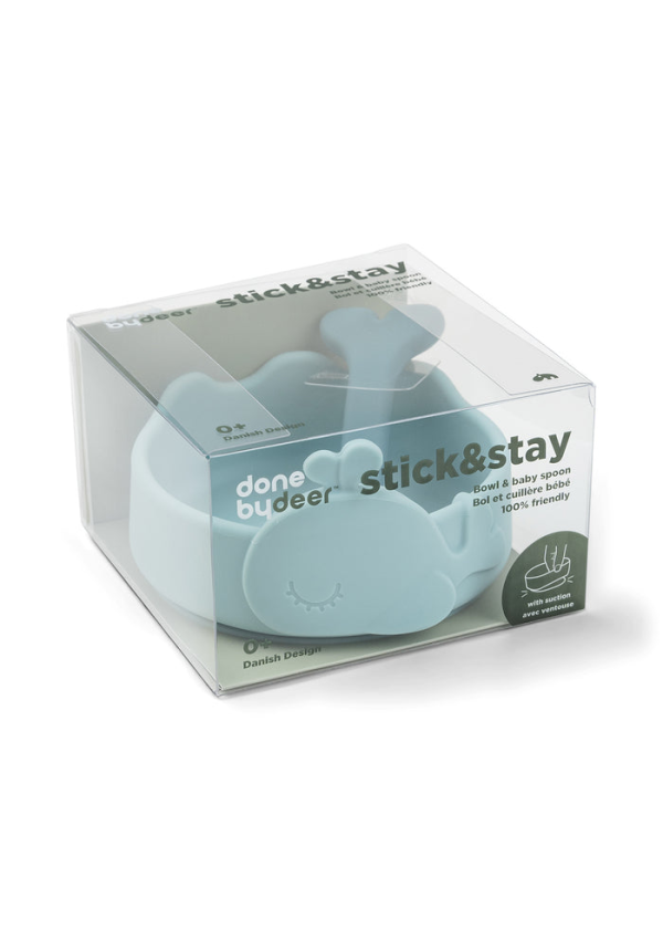 DoneByDeer Силіконова миска Stick&Stay та ложка для малюка Wally Синій
