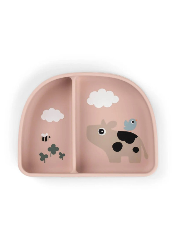 Розділена мисочка Stick&Stay Tiny Farm, пудрова