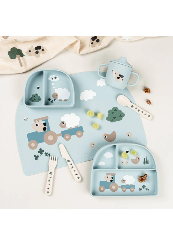 Розділена мисочка Stick&Stay Tiny Farm, блакитна