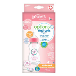 Dr. Browns Подарунковий комплект: пляшечка для годування з широким горлечком Options+ 270 мл + пустушка з кліпсою, колір рожевий