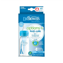 Dr. Browns Дитяча пляшечка для годування з вузьким горлечком Options+, 120 мл, колір блакитний, 2 шт. в упаковці