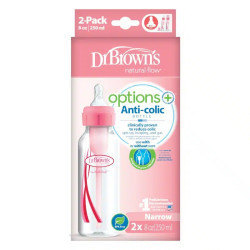 Dr. Browns Дитяча пляшечка для годування з вузьким горлечком Options+, 250 мл, колір рожевий, 2 шт. в упаковці