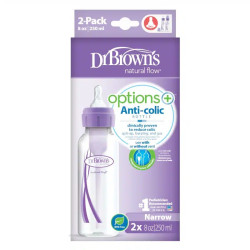 Dr. Browns Дитяча пляшечка для годування з вузьким горлечком Options+, 250 мл, колір фіолетовий, 2 шт. в упаковці