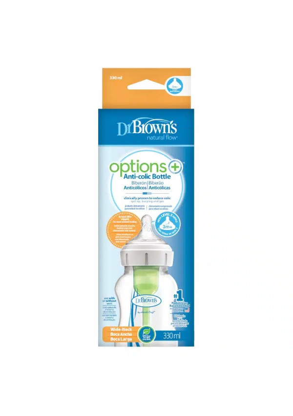 Dr. Browns Антиколікова пляшечка для годування з широким горлечком Options+, 330 мл, 1 шт. в упаковці