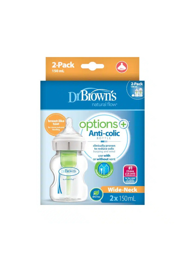 Dr. Browns Антиколікова пляшечка для годування з широким горлечком Options+, 150 мл, 2 шт. в упаковці