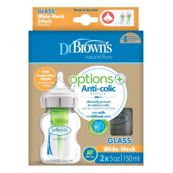 Dr. Browns Скляна пляшечка для годування з широким горлечком Options+, 150 мл, 2 шт. в упаковці