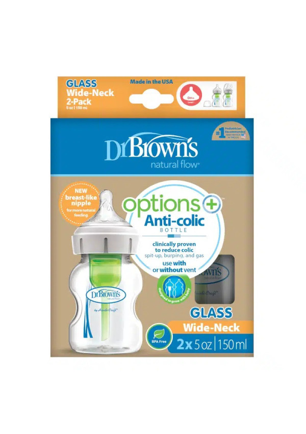 Dr. Browns Скляна пляшечка для годування з широким горлечком Options+, 150 мл, 2 шт. в упаковці