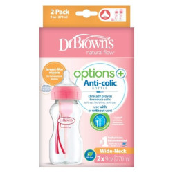 Dr. Browns Антиколікова пляшечка для годування з широким горлечком Options+, 270 мл, колір рожевий, 2 шт. в упаковці