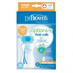 Dr. Browns Антиколікова пляшечка для годування з широким горлечком Options+, 270 мл, колір блакитний, 2 шт. в упаковці