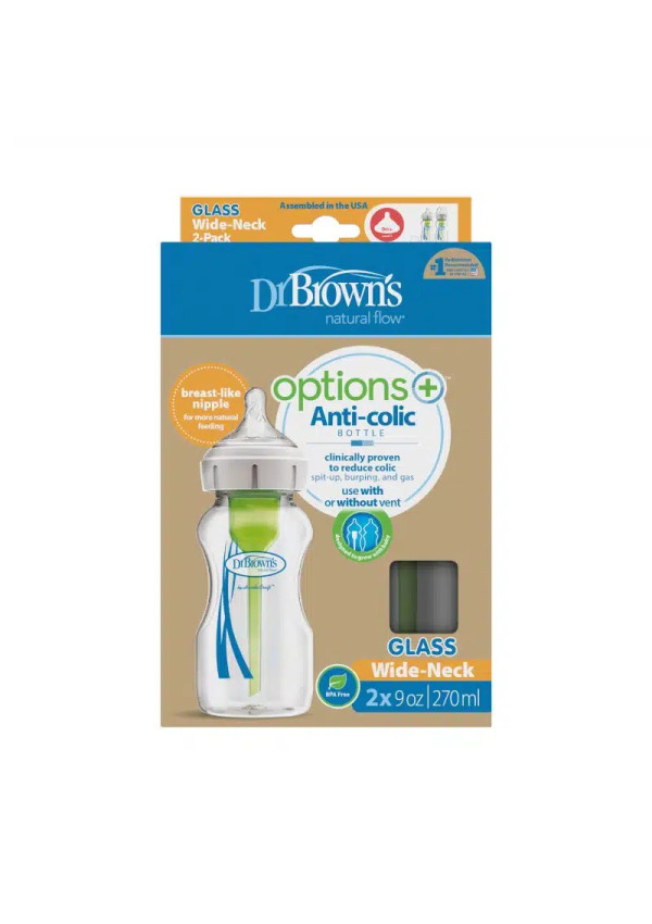 Dr. Browns Скляна пляшечка для годування з широким горлечком Options+, 270 мл, 2 шт. в упаковці
