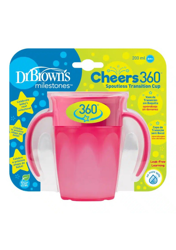 Dr. Browns Чашка 360 ° з ручками, 200 мл, колір рожевий, 1 шт. в упаковці