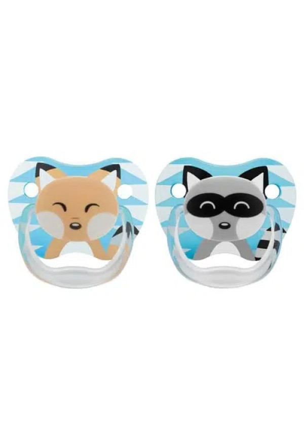 Dr. Browns Пустушки PreVent з принтом тварин Єнот та Лис, 0-6 міс., 2 шт.