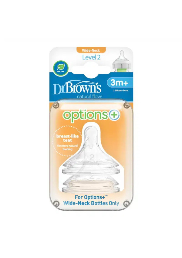 Dr. Browns Соска для пляшечки 2-го рівня з широким горлечком Options+, 3+ місяців, 2 шт. в упаковці