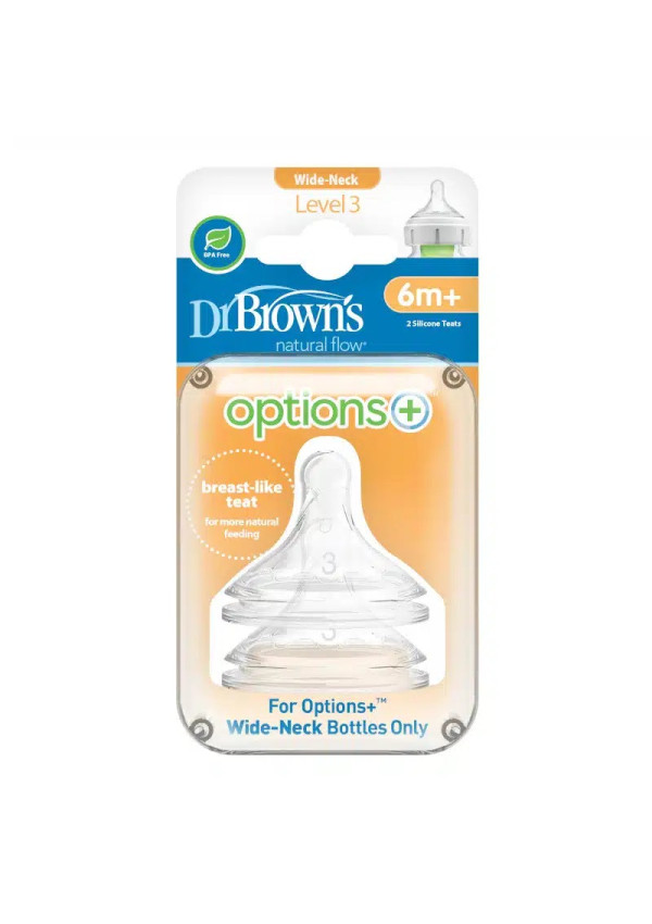 Dr. Browns Соска для пляшечки 3-го рівня з широким горлечком Options+, 6+ місяців, 2 шт. в упаковці