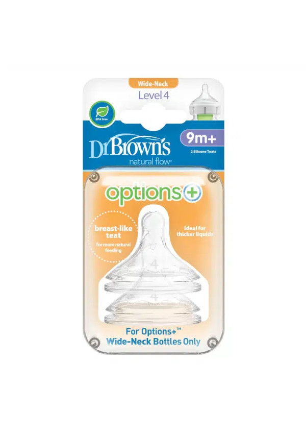 Dr. Browns Соска для пляшечки 4-го рівня з широким горлечком Options+, 9+ місяців, 2 шт. в упаковці