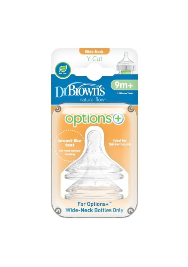 Dr. Browns Соска з Y-отвором для соків та рідких каш для пляшечки з широким горлечком Options+, 9+ місяців, 2 шт. в упаковці