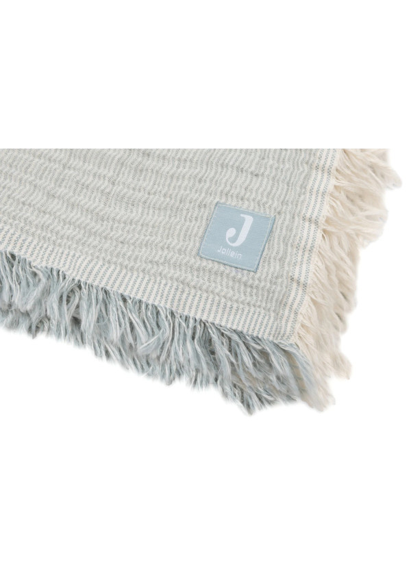Колискова муслінова ковдра Jollein Fringe Stripe 75×100, морська зелень GOTS