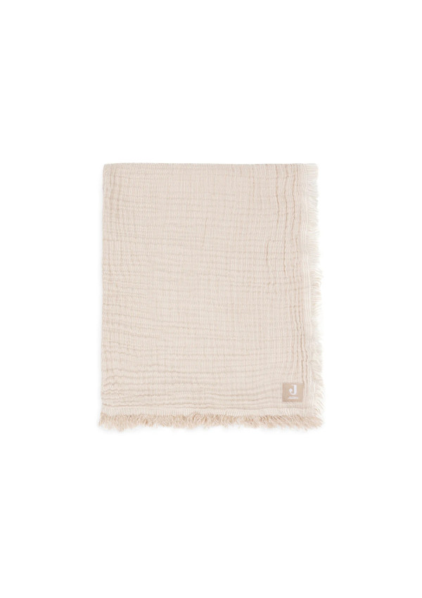 Колискова муслінова ковдра Jollein Fringe Stripe 75×100, бісквіт GOTS
