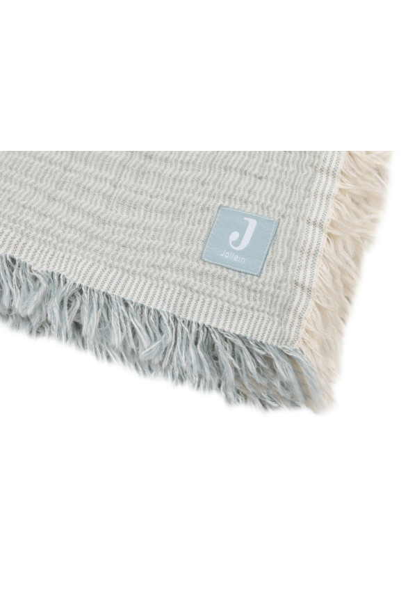 Дитяча муслінова ковдра Jollein 120×120 см, Fringe Stripe морська зелень GOTS