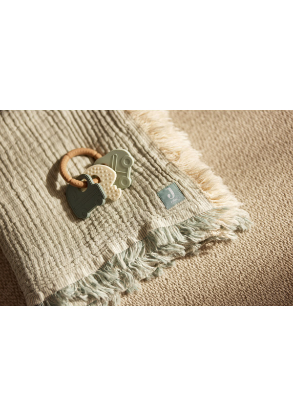 Дитяча муслінова ковдра Jollein 120×120 см, Fringe Stripe морська зелень GOTS