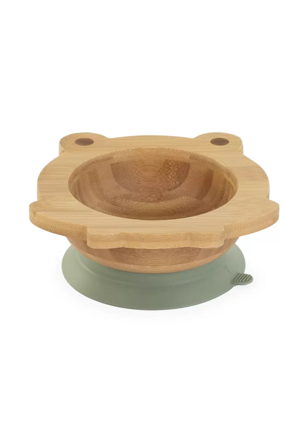Бамбукова тарілка на присосці з ложкою Miniland Wooden Bowl Frog