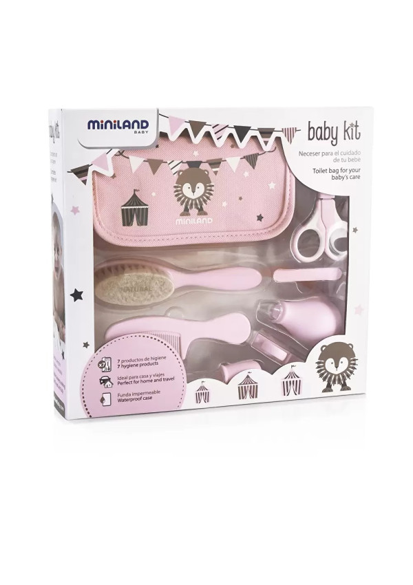 Набір для догляду за дитиною у косметичці (7 предм.) Miniland Baby Kit рожевий