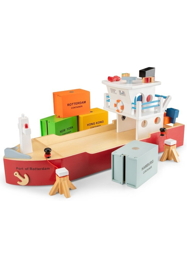 Ігровий набір New Classic Toys "Контейнерне судно з 4 контейнерами"