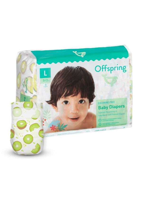 Підгузки Offspring Hairykiwi, розмір L, 9-13 кг, 36 шт.