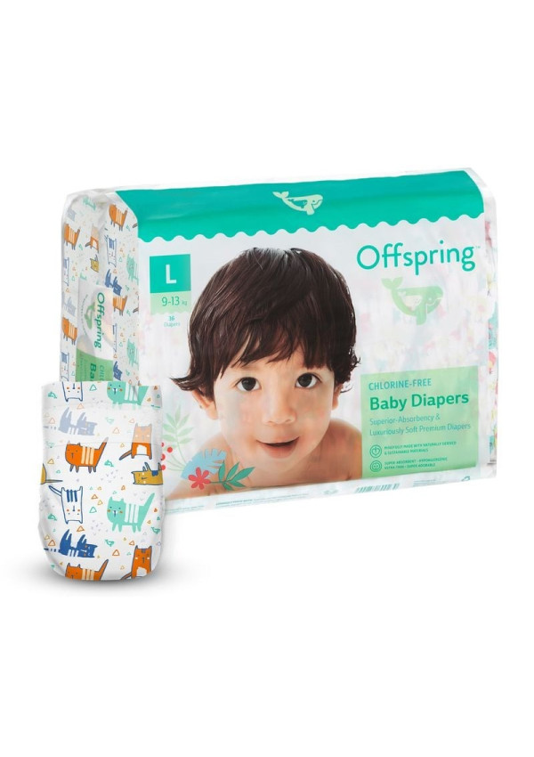 Підгузки Offspring Meow The Cat, розмір L, 9-13 кг, 36 шт.