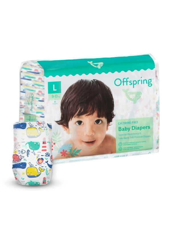 Підгузки Offspring Willy the Whale, розмір L, 9-13 кг, 36 шт.