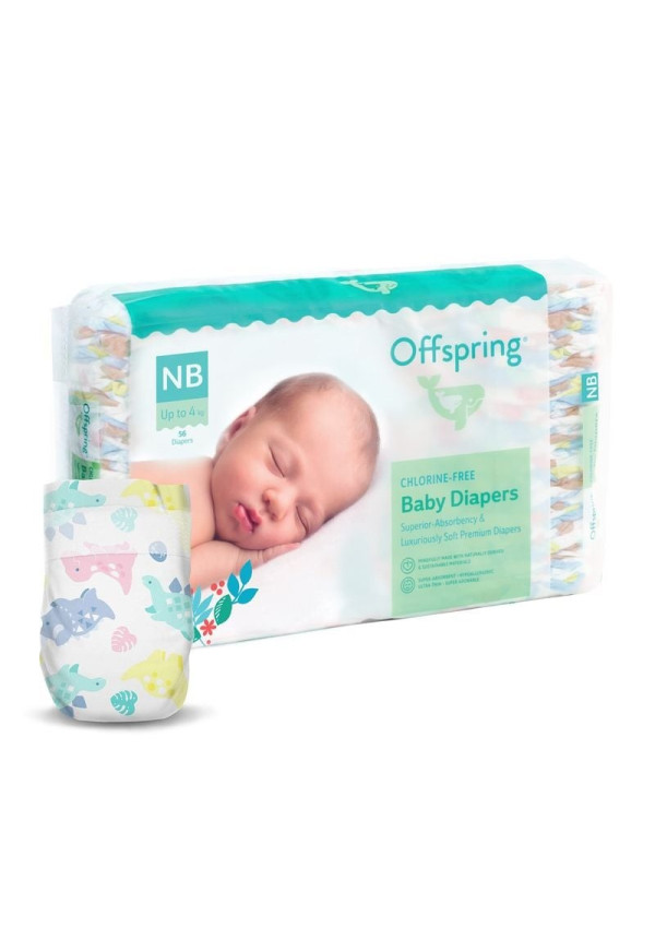 Підгузки Offspring Dinoland, розмір NB, до 4 кг, 56 шт.