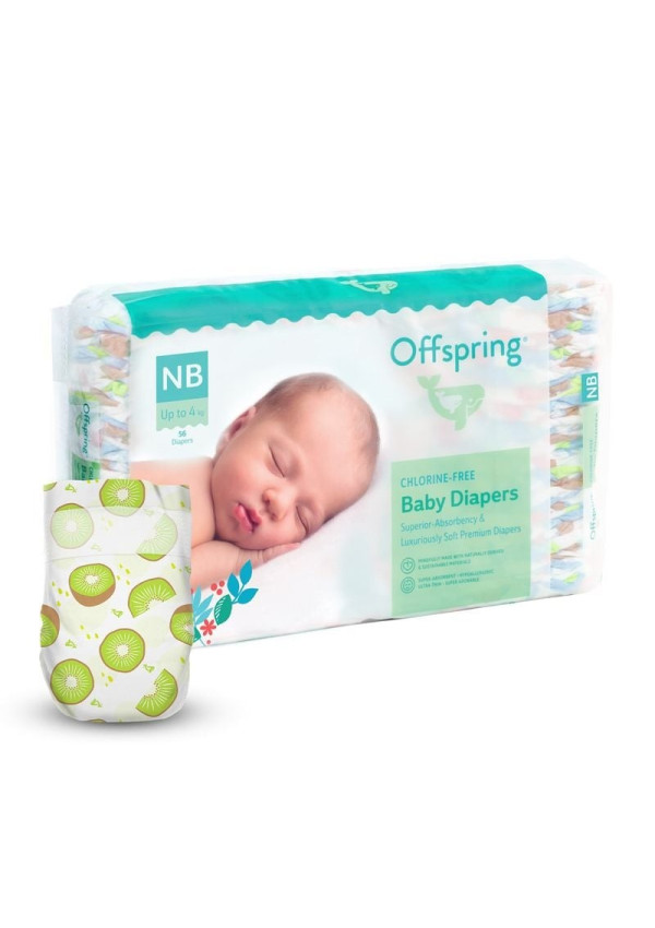 Підгузки Offspring Hairykiwi, розмір NB, до 4 кг, 56 шт.