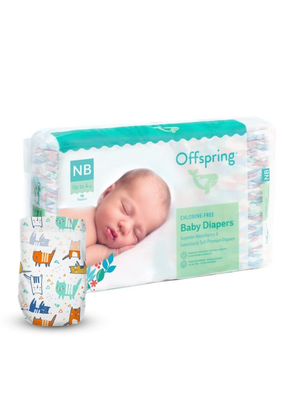 Підгузки Offspring Meow The Cat, розмір NB, до 4 кг, 56 шт.