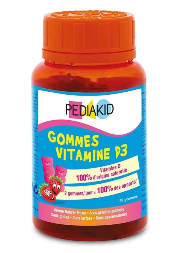 Натуральні ведмежуйки вітамін D-3 PEDIAKID GOMMES VITAMINE D3, 60 жувальних вітамінів